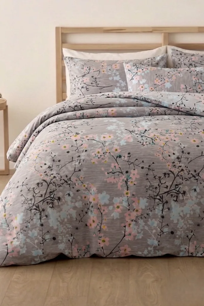 Sakura Çift Kişilik -Çarşafı Lastikli-Pamuk Nevresim Takımı-