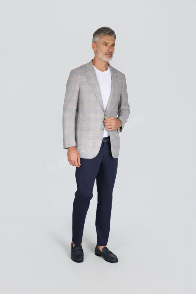 Kahve Keten Polyester Düğmeli Drop Çift Yırtmaçlı Ceket