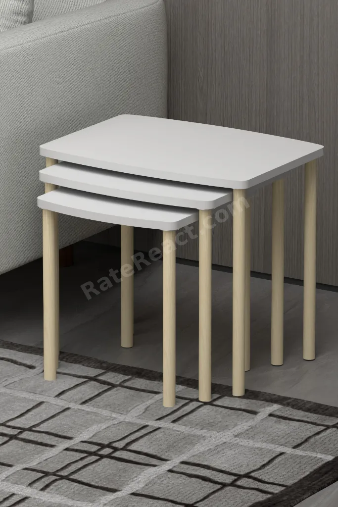 Doğal çam ağacı ayaklı geniş yüzeli modern 3lü zehpa zigon seti şık tasarım
