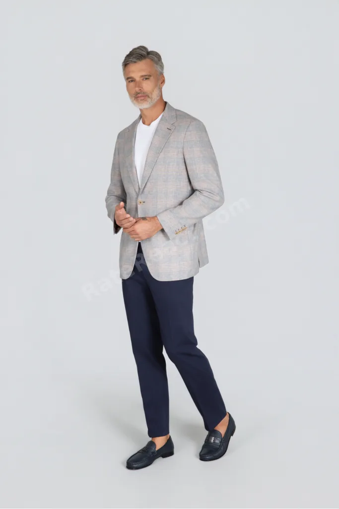 Kahve Keten Polyester Düğmeli Drop Çift Yırtmaçlı Ceket