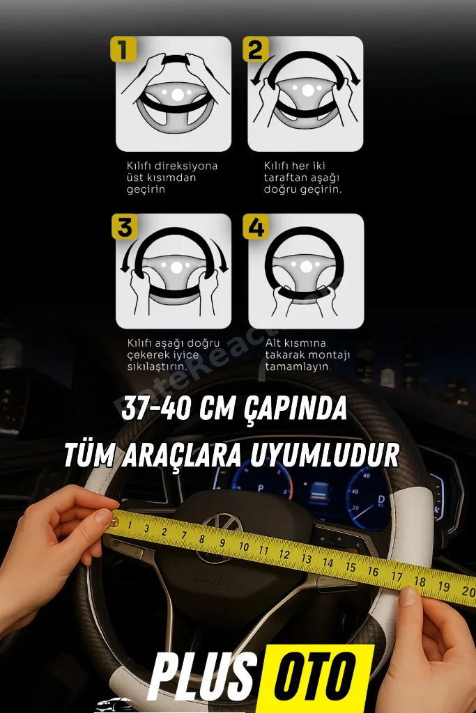 Plus Karbon Serisi Siyah Kırmızı Geçmeli Direksiyon Kılıfı (SİYAH KIRMIZI)