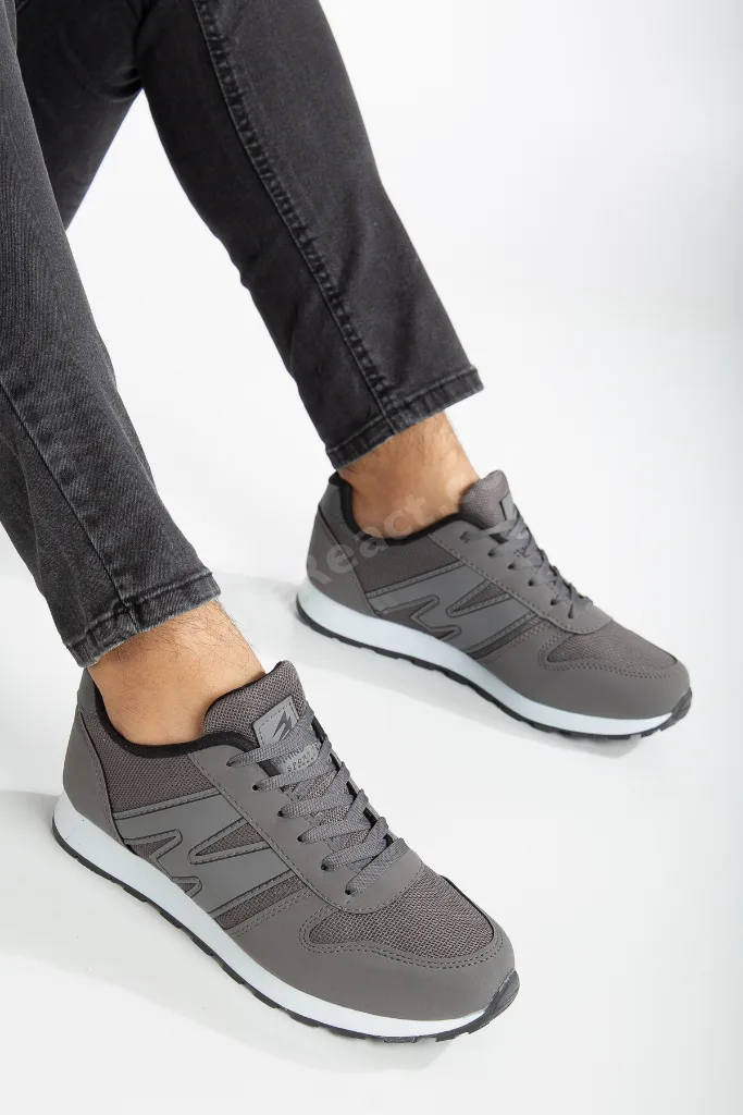 Erkek Füme Siyah Bağcıklı Günlük Konforlu Rahat Hafif Yumuşak Taban Fileli Sneaker Spor Ayakkabı