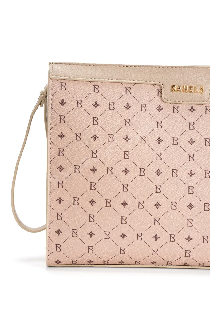 Kadın Bej Monogram Portföy Kulplu Clutch Çanta