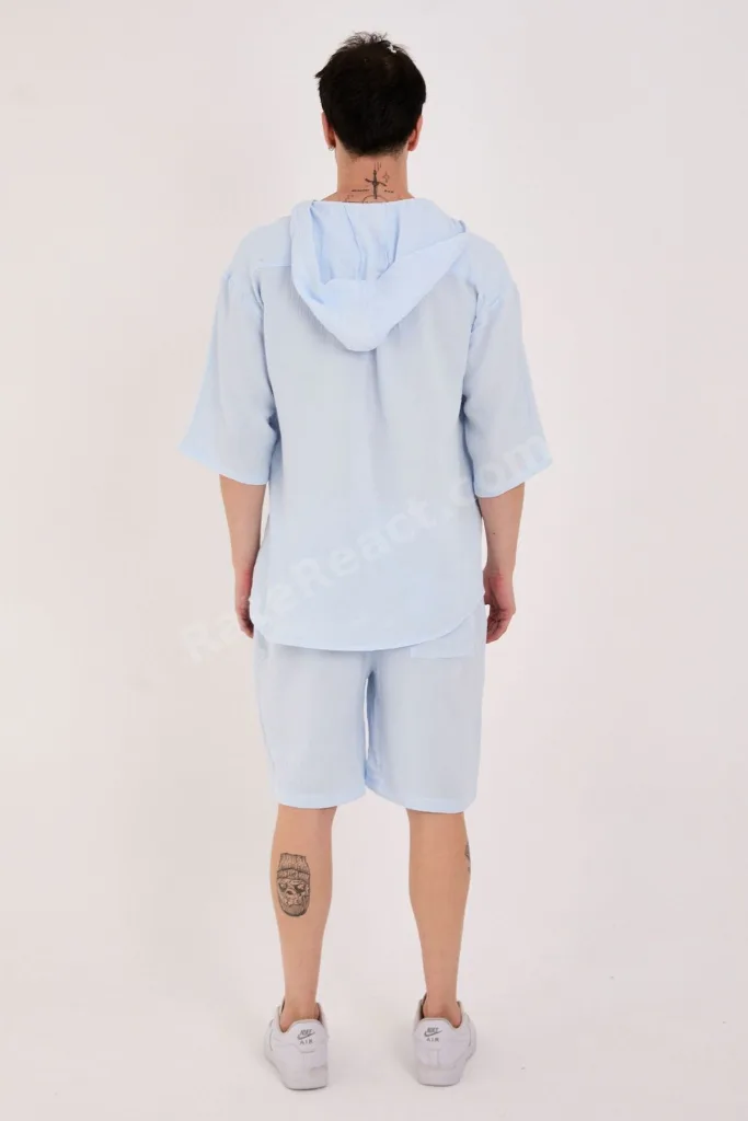 %100 Pamuk 2XS-10XL Arası Bol Kesim Yazlık Hoodie Bebe Mavi