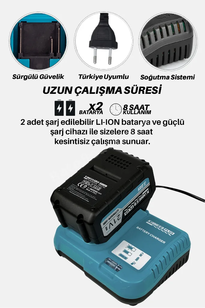 Kimmeer Plus 21V 6’li Akülü Set (Hilti Taşlama Somun Sıkma Vidalama Budama Mini Testere)