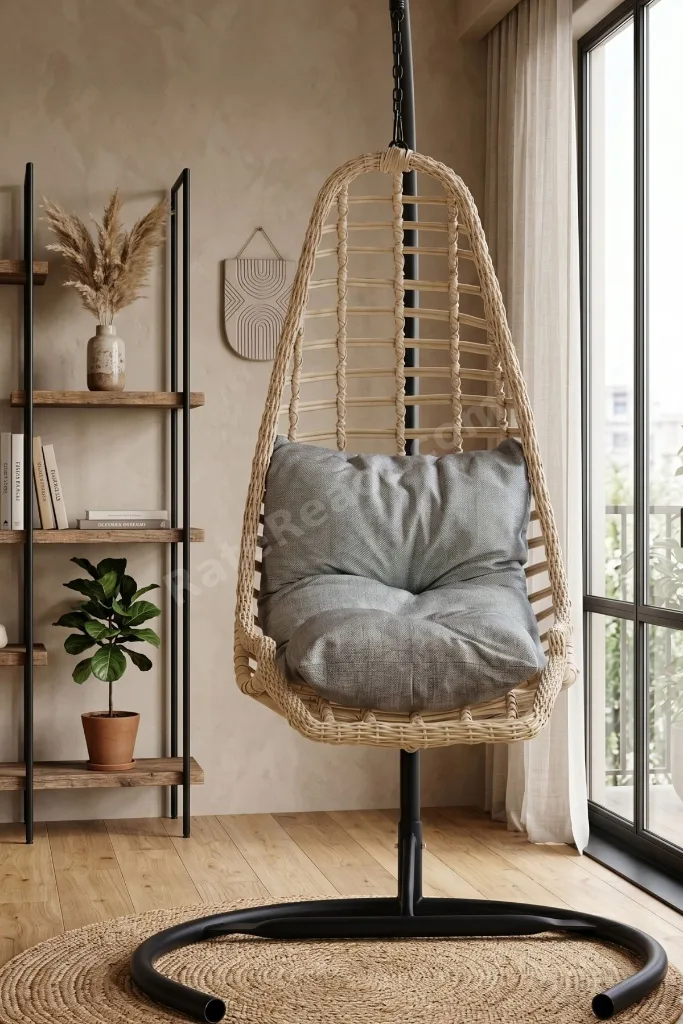 Relax Rattan Tek Kişilik Ayak Uzatmalı Balkon Bahçe Salıncağı