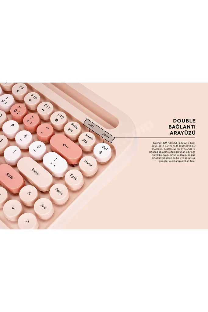 K-98 LATTE 2.4G+BT1+BT2 Mac Wın Ios Android Çoklu Cihaz Bağlantılı Kablosuz Bluetooth Klavye