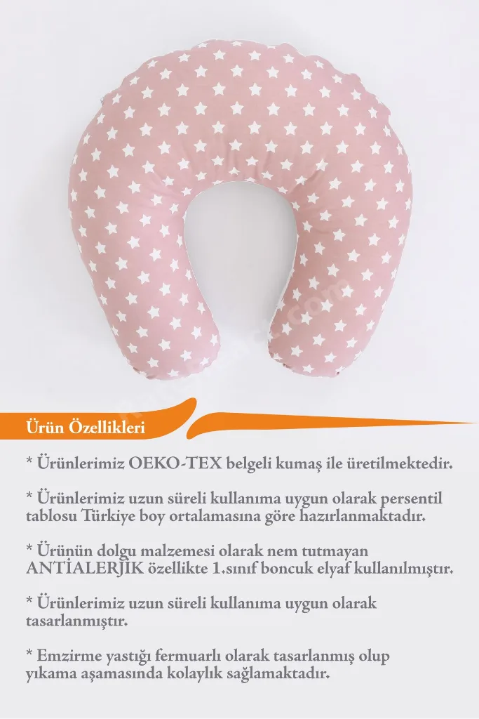 Emzirme Yastığı Minderi - %100 Pamuk - Pudra Yıldız