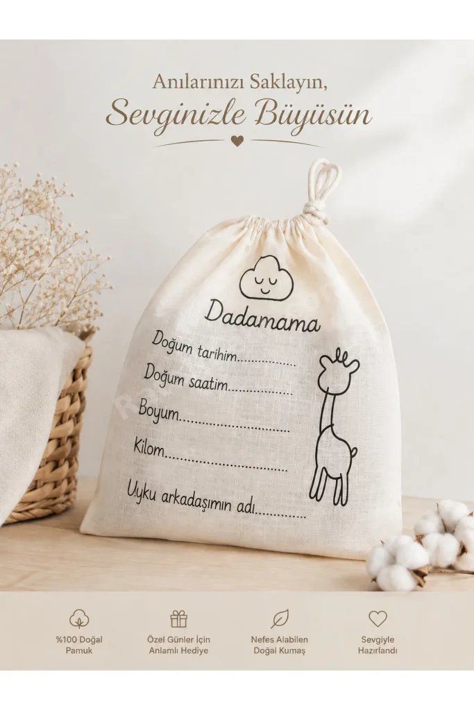 UNISEX BEBEK&ÇOCUK PAMUKLU HAM KOT ÇİZGİ BASKILI PANTOLON + BEZ ÇANTA