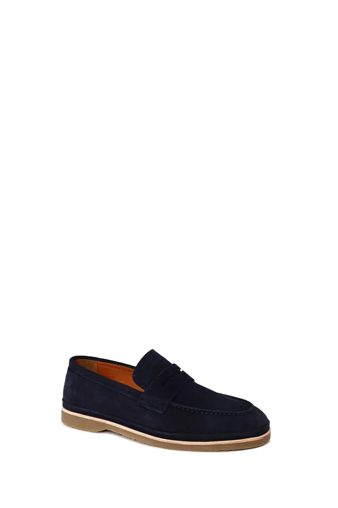 Erkek Lacivert Süet Deri Loafer 26SFD621610