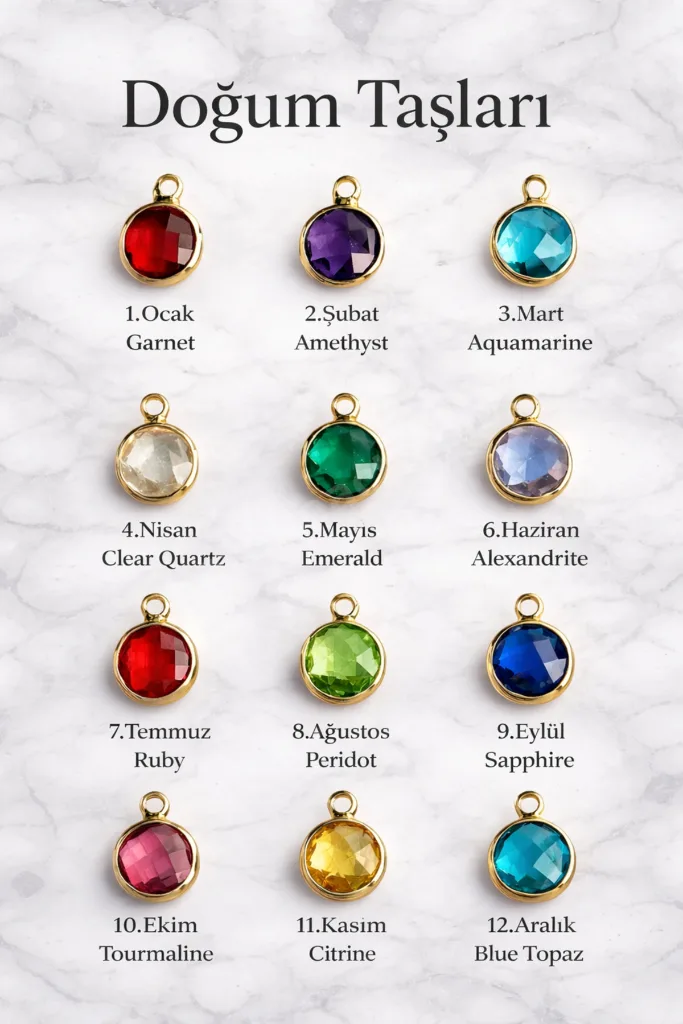 Kişiye Özel Harfli ve Doğum Taşlı Gold Rengi 925 Ayar Orjinal Gümüş Kolye