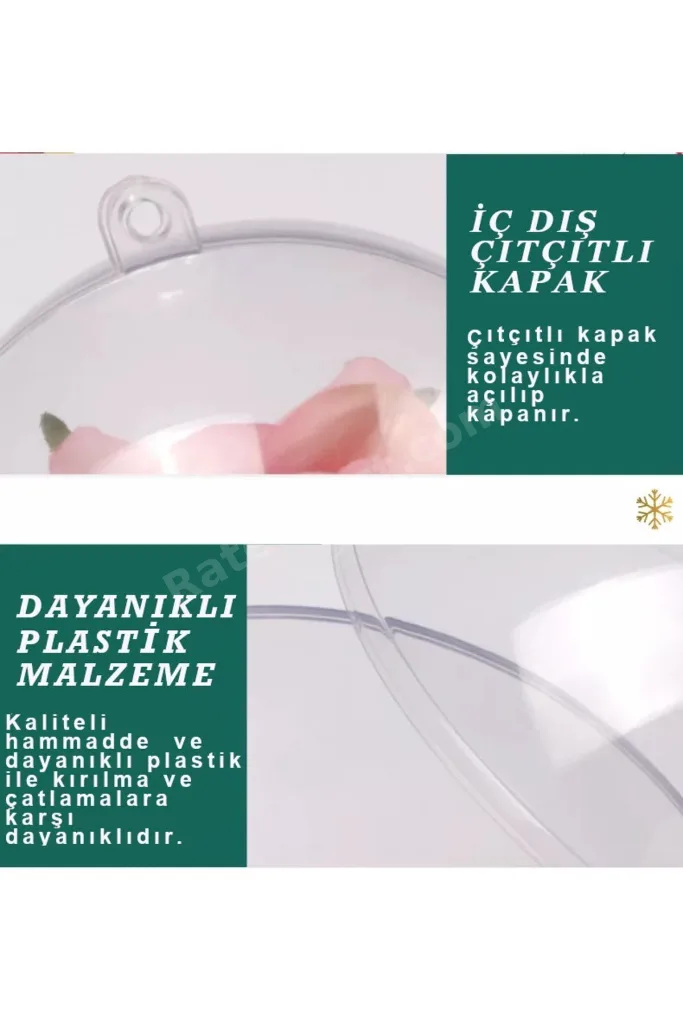 Şeffaf Mika Küre Top - Yılbaşı Çam Ağacı Süsleri - Asılabilir Plastik Top - 12 Cm