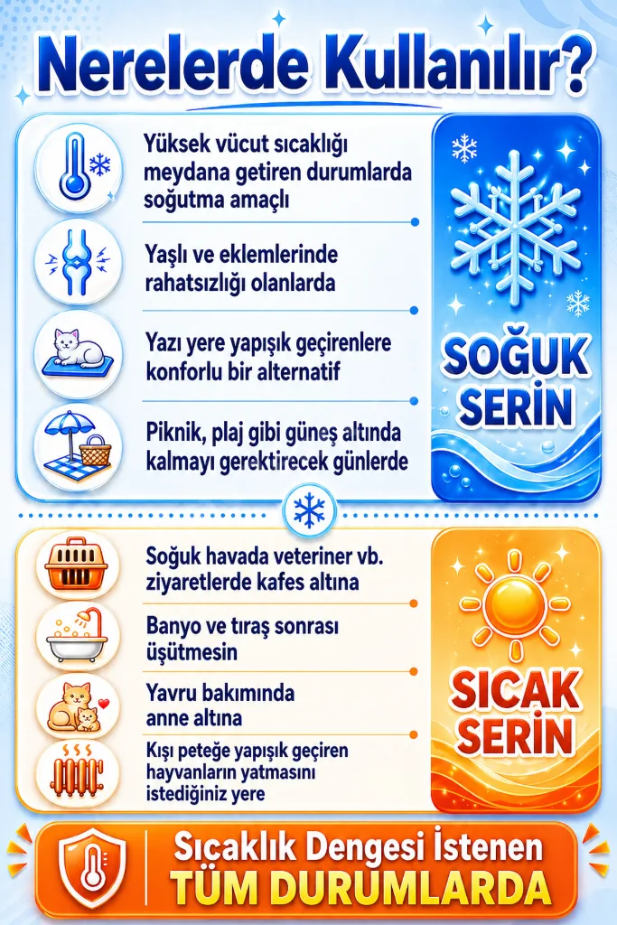 Serin (60X40CM) - 4 Mevsim Kedi/ Köpek Matı, Sıcak Veya Soğuk Kullanılabilen Minder Yatak