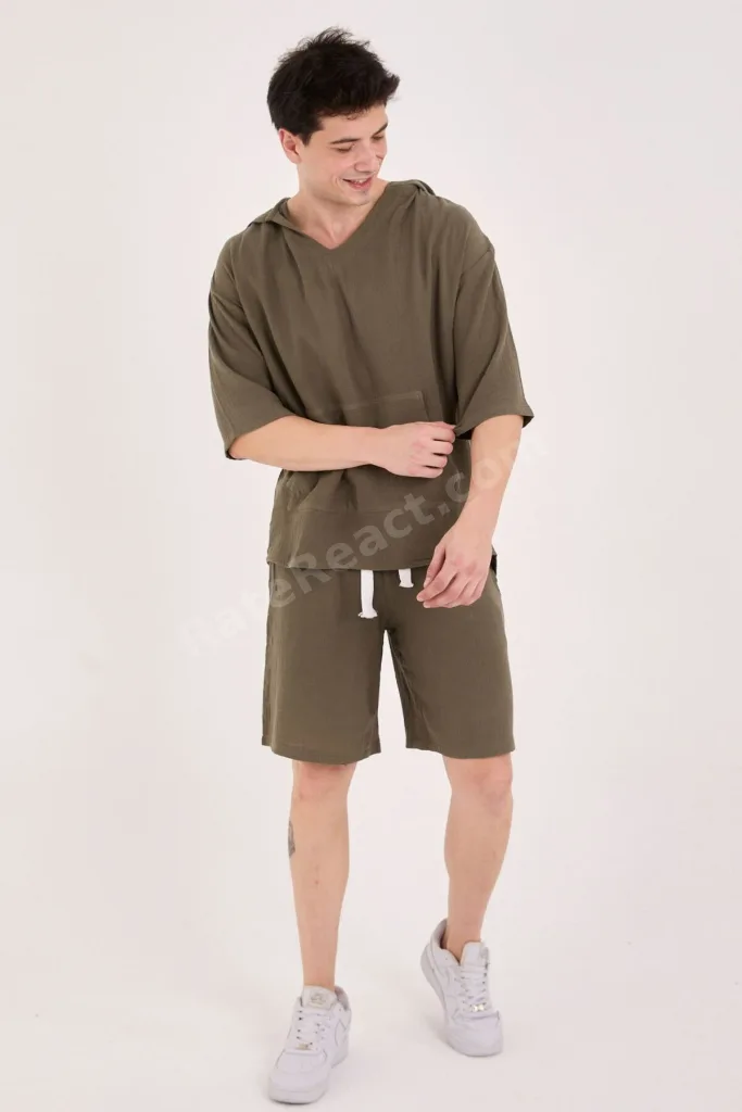 %100 Pamuk 2XS-10XL Arası Oversize Müslin Yazlık Hoodie Haki Yeşil