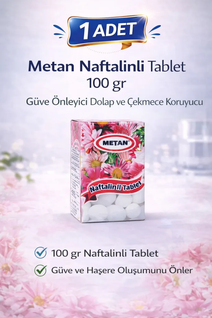 Metan Naftalinli Tablet 100 gr Güve Önleyici Dolap ve Çekmece Koruyucu 1 Adet