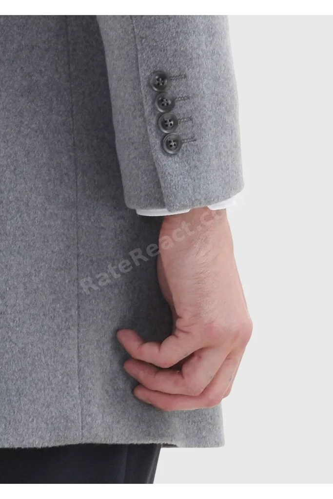 Gri Regular Fit Kelebek Yaka Klasik Dokuma Palto