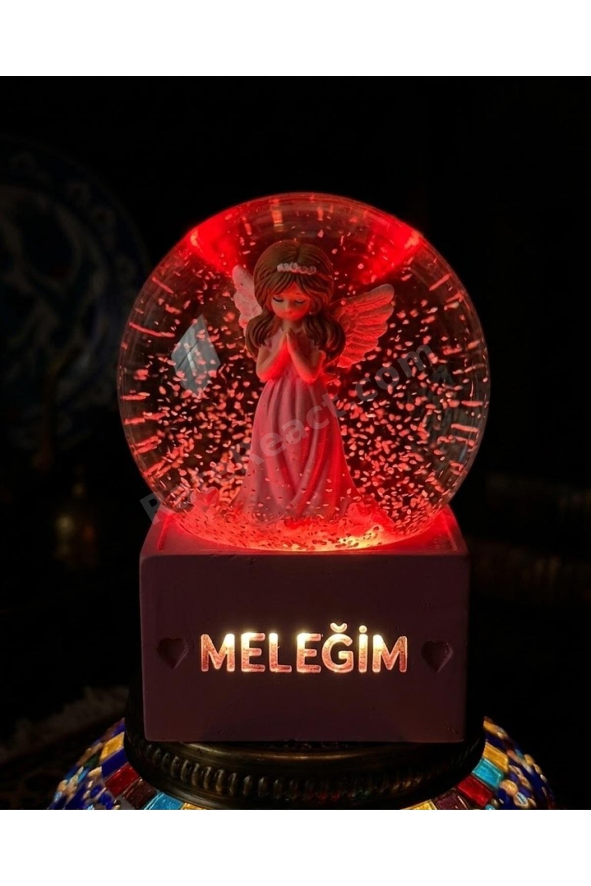 MELEĞİM Yazılı Kanatlı Melek Figürlü Romantik Hediyelik Çoklu Renk Geçişli Hediyelik Kar Küresi