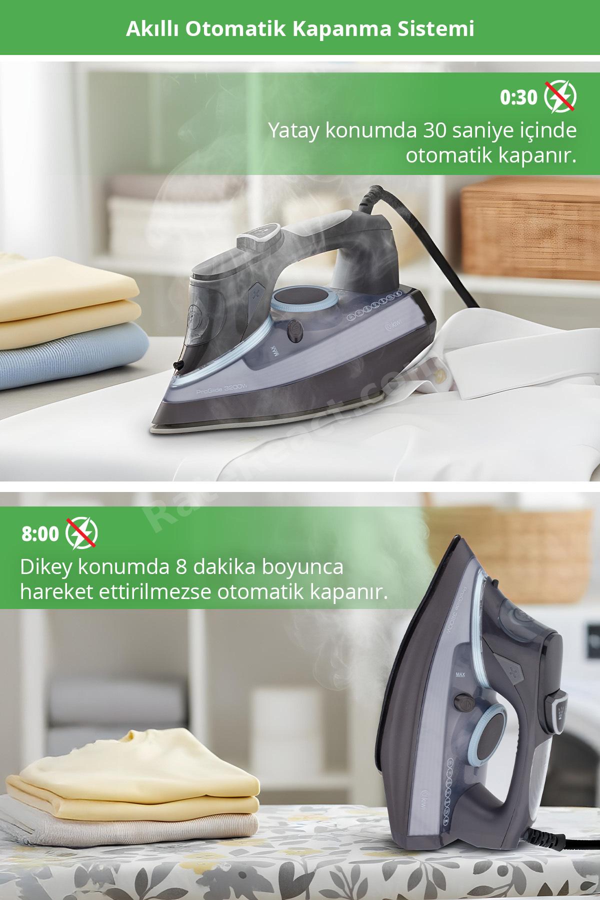 Buharlı Ütü 3200 Watt Seramik Taban Sürekli ve Şok Buhar Akıllı Otomatik Kapanma Ksı-6357