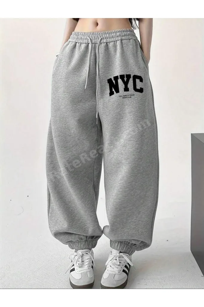 Kadın Jogger Eşofman Altı Lastikli Paça Oversize Rahat Kalıp Günlük Spor Pantolon