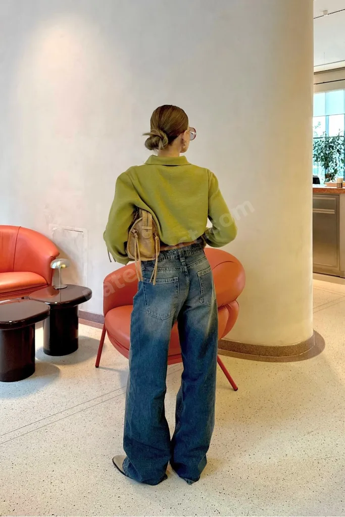 Soluk Efektli Düşük Bel Geniş Paça Jean
