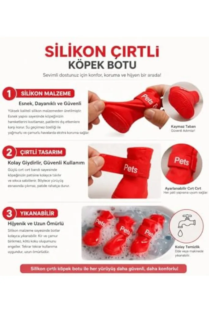 srdshop Köpek Ayakkabısı 4’lü Set Su Geçirmez Kaymaz Tabanlı Köpek Botu Küçük Orta Irk Köpekler İçin