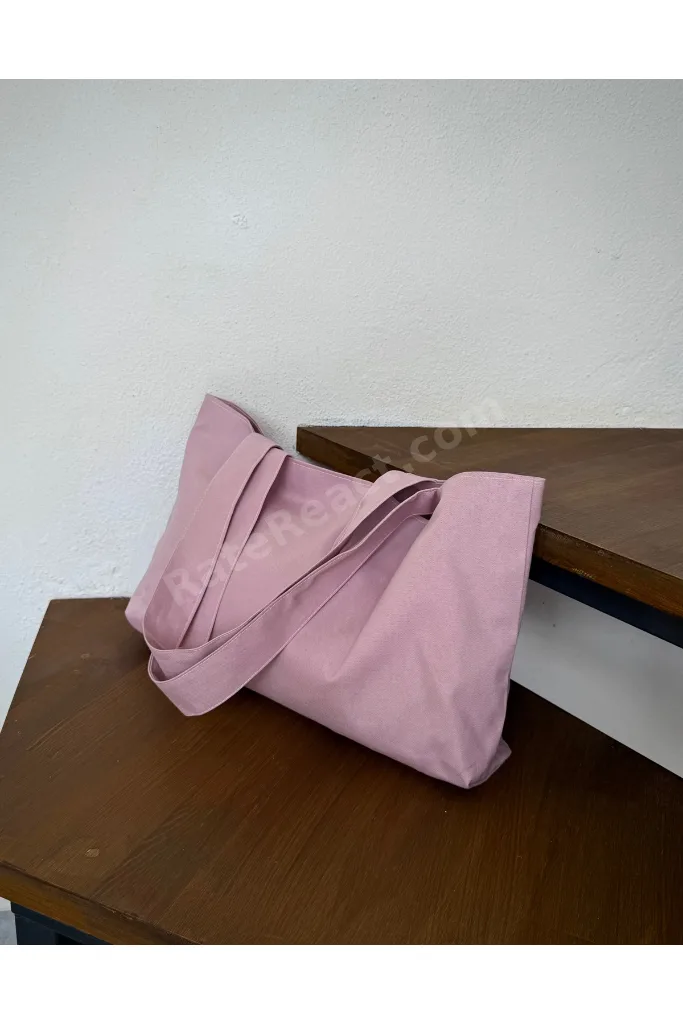 Pembe Kanvas El Kol Omuz Çantası - Su Geçirmez Kumaş - Tote Bez El Kol Ve Omuz Çantası