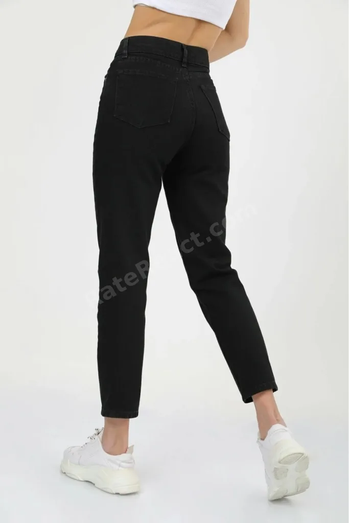 Giulia Ramrod Siyah Mom Jeans Yüksek Bel Boyfriend Pantolon