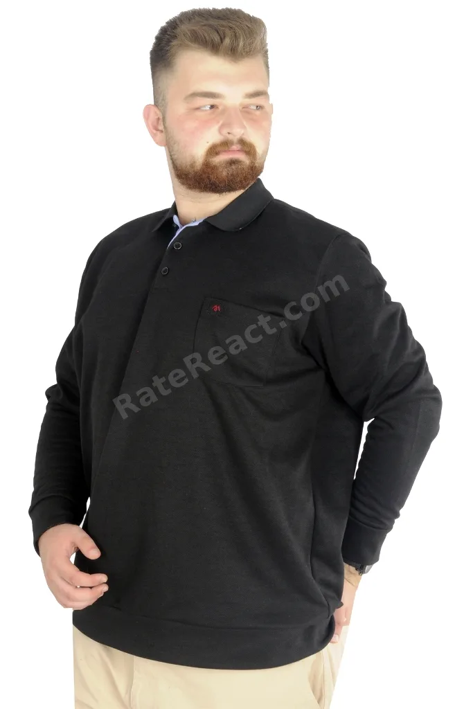 Mode Xl Erkek Uzun Kol Polo Cepli Interlok M 22460 Siyah