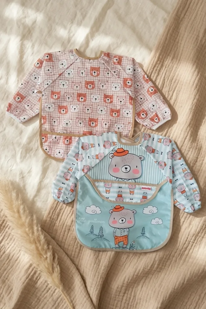 Teddy Guard Sıvı Geçirmez Uzun Kollu Bebek Mama Önlüğü 2'li Set - 6-24 Ay Leke Tutmaz Blw Uyumlu Ayı