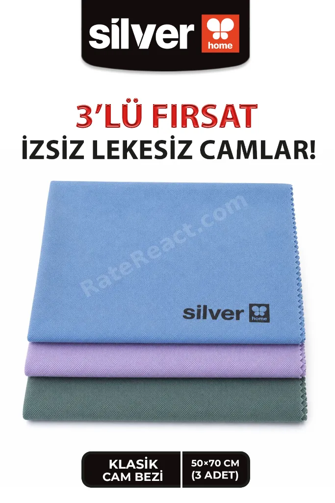 3lü Klasik Mikrofiber Cam Temizlik Bezi -50x70cm- Renkli