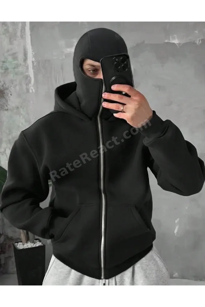 Erkekler için Kapüşonlu Ceket, Yüz Maskesi, Koruyucu Balaklava Tasarımı, Sonbahar/Kış Outdoor Bisiklet Koşu Spor Montu, Yan Cepler, Bol Kesim