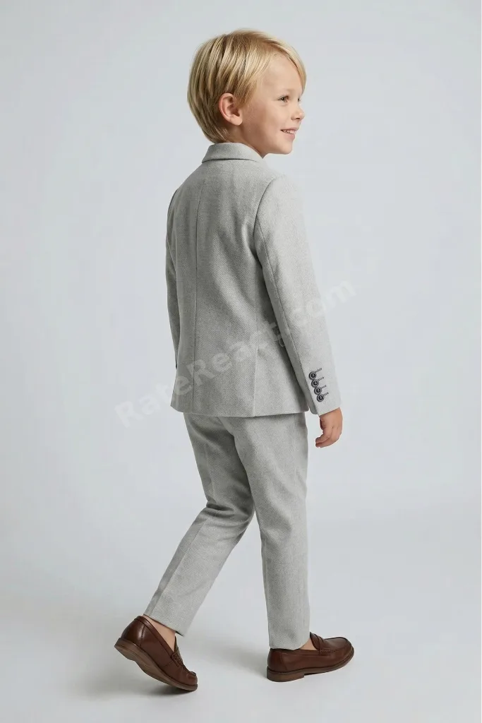 Erkek Çocuk Açık Gri Çift Düğme Spor Blazer Ceket