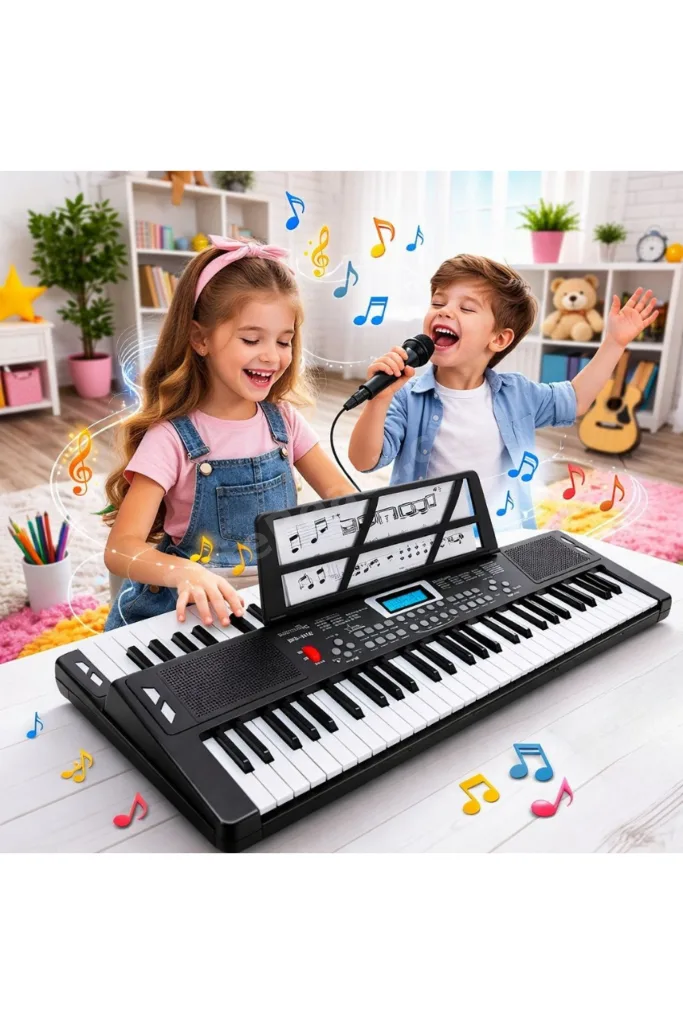 Mikrofonlu Işıklı 61 Tuşlu Çocuk Piyanosu 5 Oktav Dijital Org Keyboard Başlangıç Seti