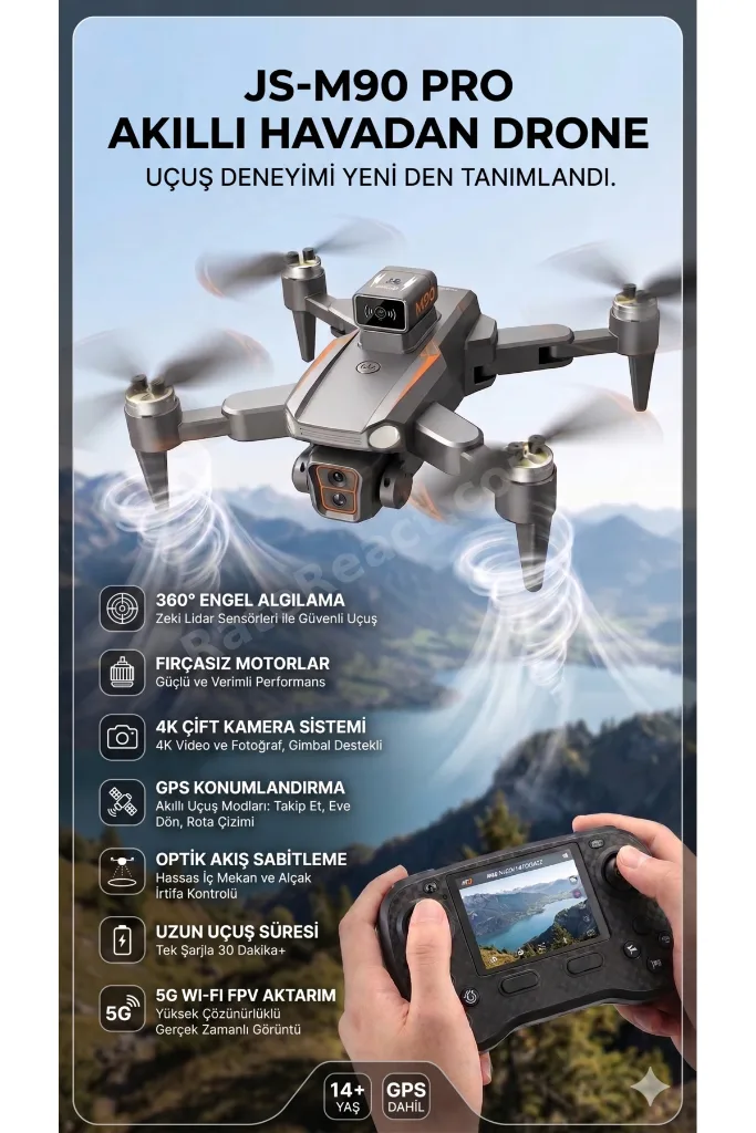 JS-M90 PRO 4K Çift Kameralı Akıllı Drone - 360° Engel Algılama, GPS ve Fırçasız Motor