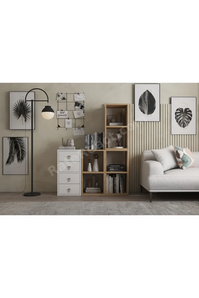 Meşe Beyaz Kitaplık ve 4 Çekmeceli Çok Amaçlı NRG-KTP-1050