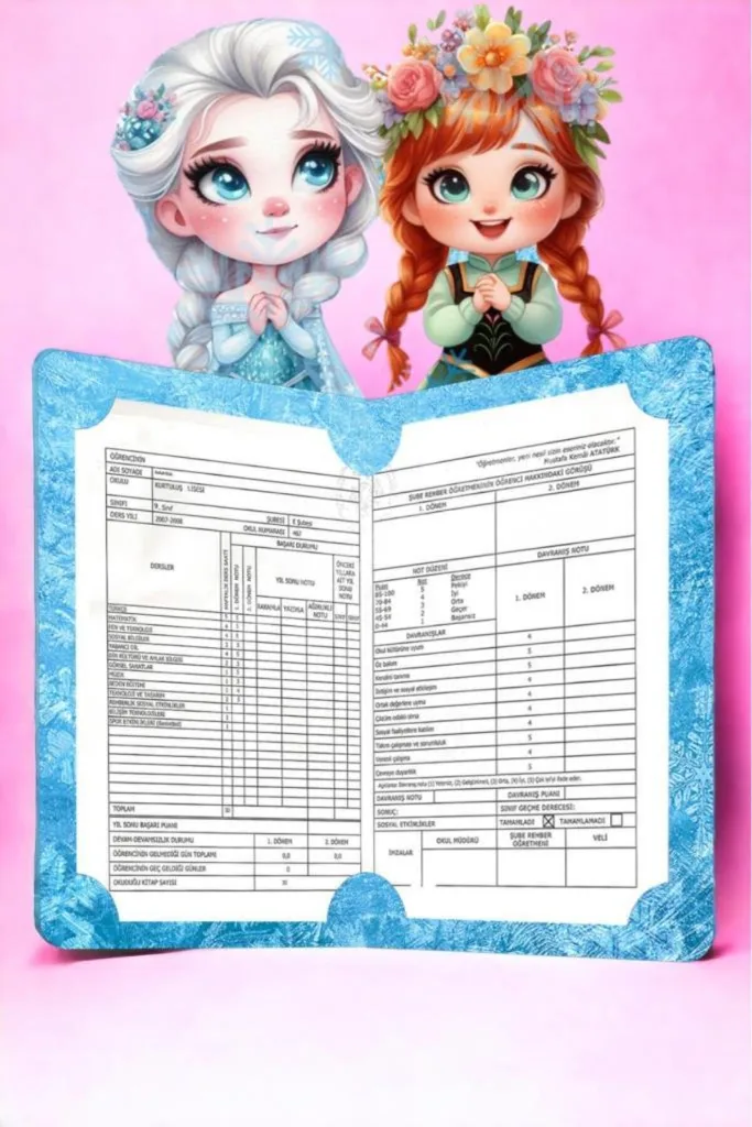 20 Adet Prenses Temalı A4 Ilkokul Karne Kılıfı Kabı Karne Süsleme 24x34