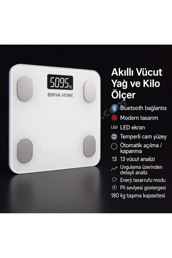Yağ Ve Kas Vücut Kitle Endeksi Ölçerli Akıllı Tartı Beyaz