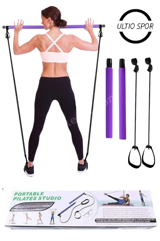 Pilates Bar Seti – Taşınabilir Direnç Lastikli Fitness Ekipmanı Yoga ve Pilates Egzersizleri İçin
