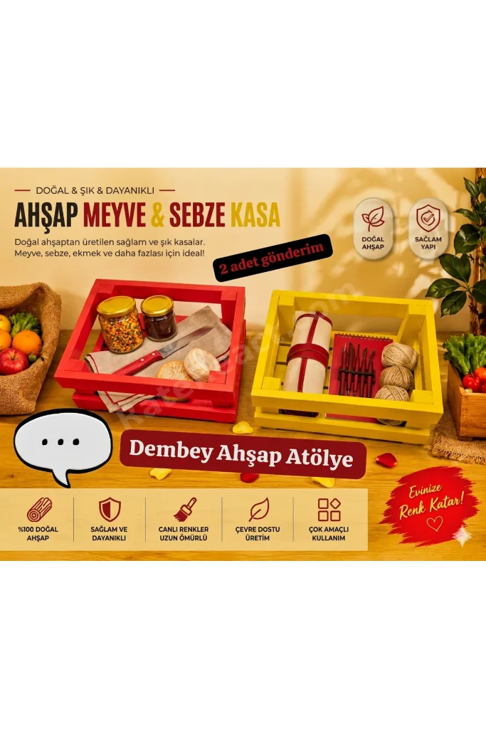 DEMBEY AHȘAP ATÖLYE Ahşap Atölye Ahşap Kasa Raf Çiçeklik Renkli Mini Kasa sarı kırmızı