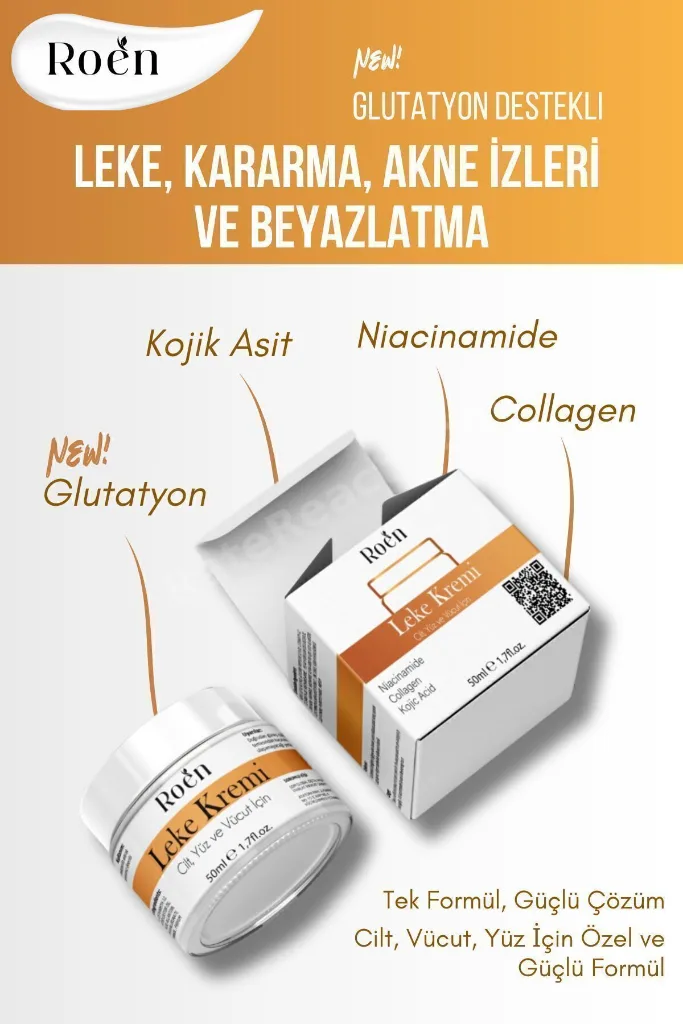 Cilt Beyazlatıcı, Leke Kremi, Kararma, Akne, Güneş Lekeleri, Glutatyonlu Beyazlatıcı Leke Krem 50ml