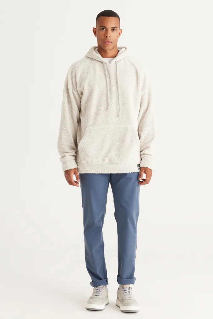 Bej Oversize Bol Kesim Kapüşonlu Sherpa Sweatshirt Polar