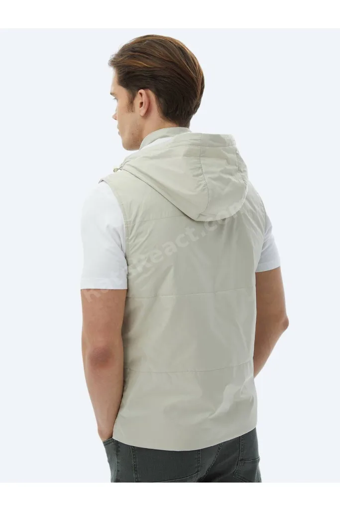 Açık Haki Regular Fit Kapüşonlu Casual Dokuma Spor Yelek