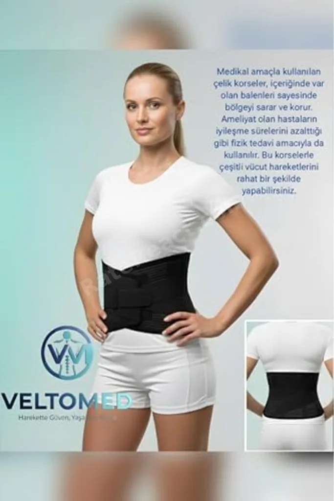 OHBE EXPRESS Veltomed Siyah Çelik Balenli Lumbostad 26CM Korse, Ortopedik Korse, Bel Korsesi, Skolyo