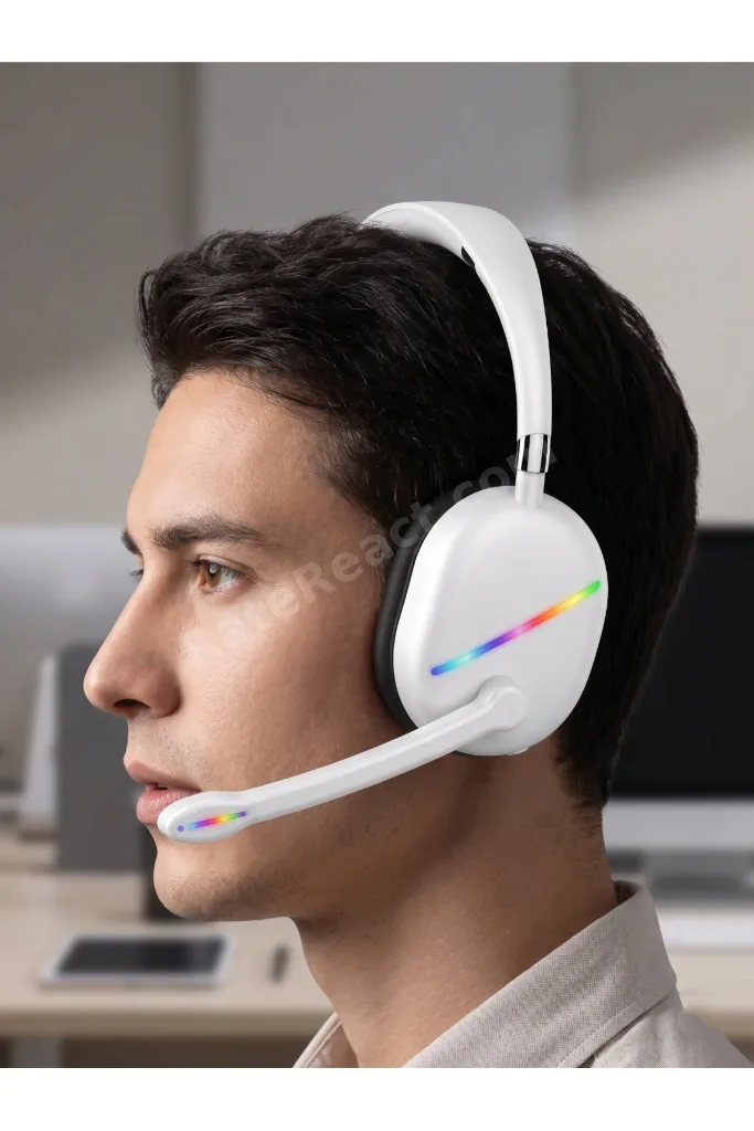 RGB Oyuncu Kulaklık Kablosuz Mikrofonlu Wireless 5.4 Oyuncu Kulaklığı TF Kart Girişli HD Sesli RGB Işıklı Kulaklık