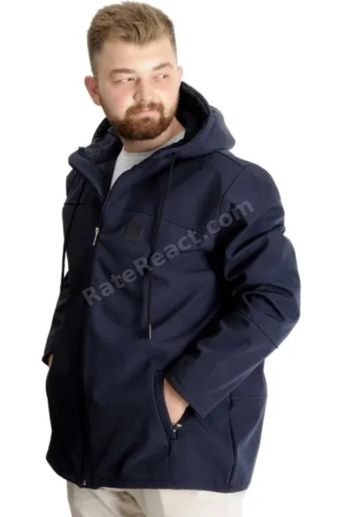 Büyük Beden Erkek Kapüşonlu Mont Waterproof Softshell 21235 Lacivert