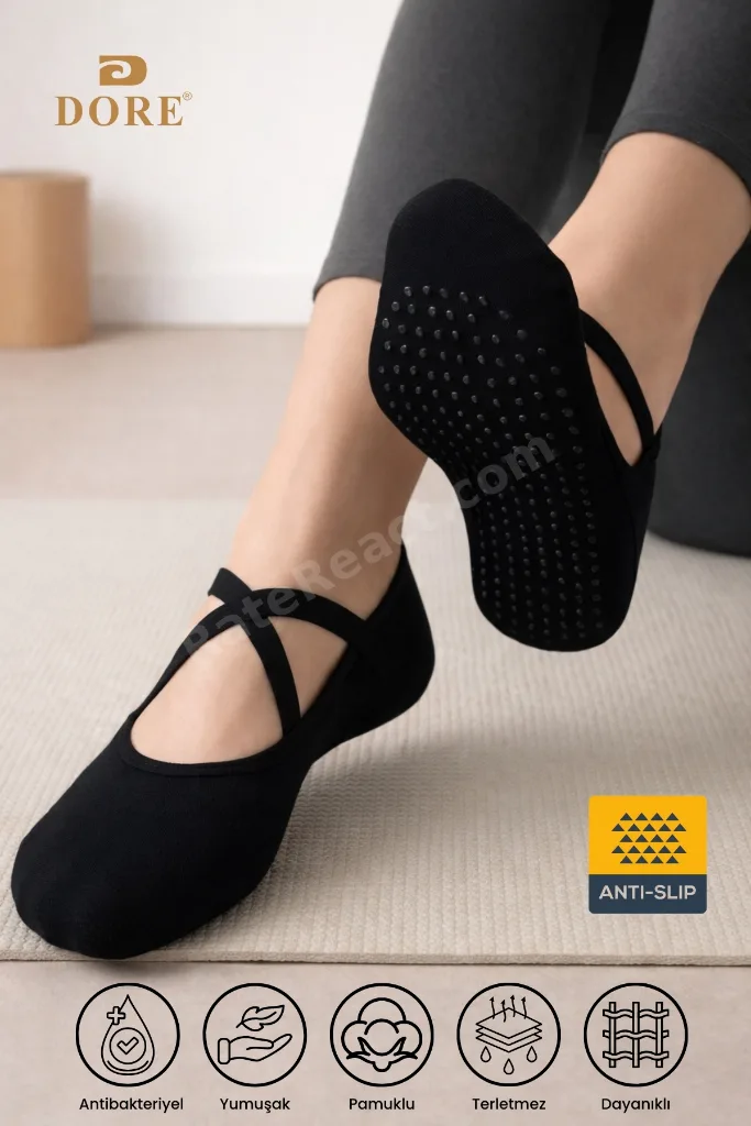 Orijinal Kadın Premium Pamuklu Kaymaz Taban Pilates Yoga Dans Tavaf Bale Biyeli Babet Model Çorap