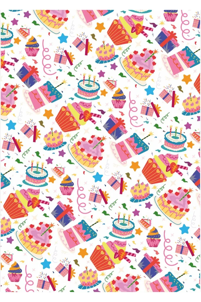 Doğum Gününe Özel Hediye Paketleme Ambalaj Kağıdı 35x50 cm 4' lü Paket (4 Adet)