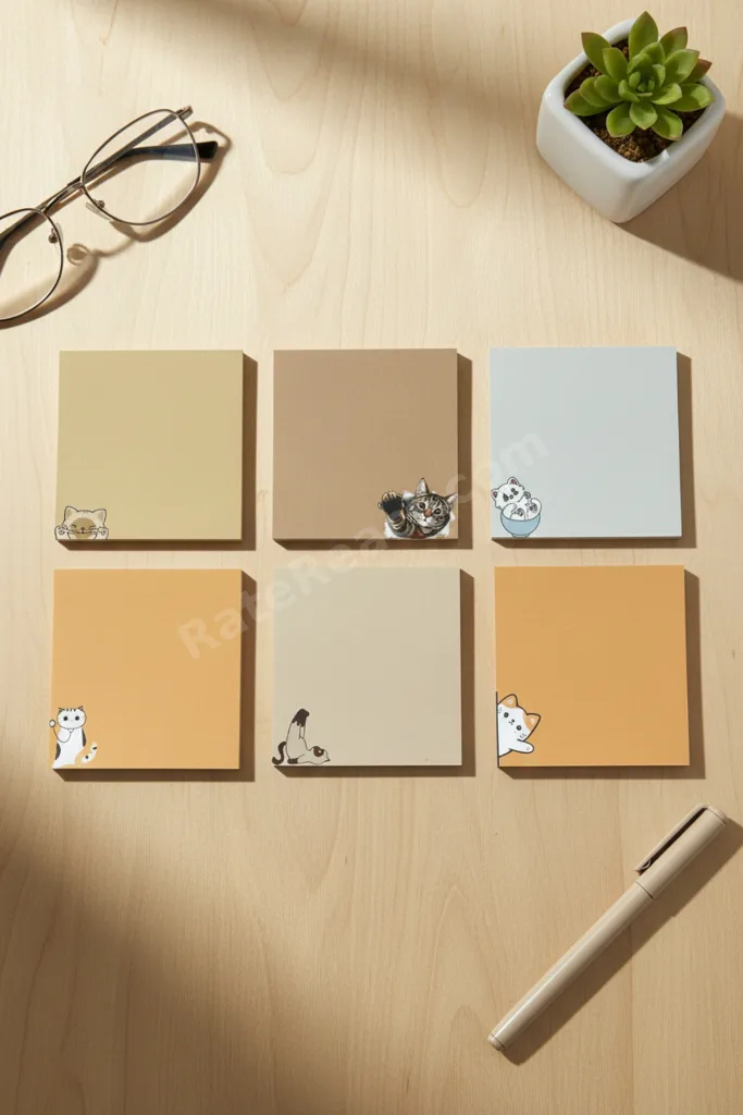 6'lı Kedi Desenli Memopad Seti, (10x10) 110 gr Kalın Kağıt Notepad, Bloknot, Not Defteri,