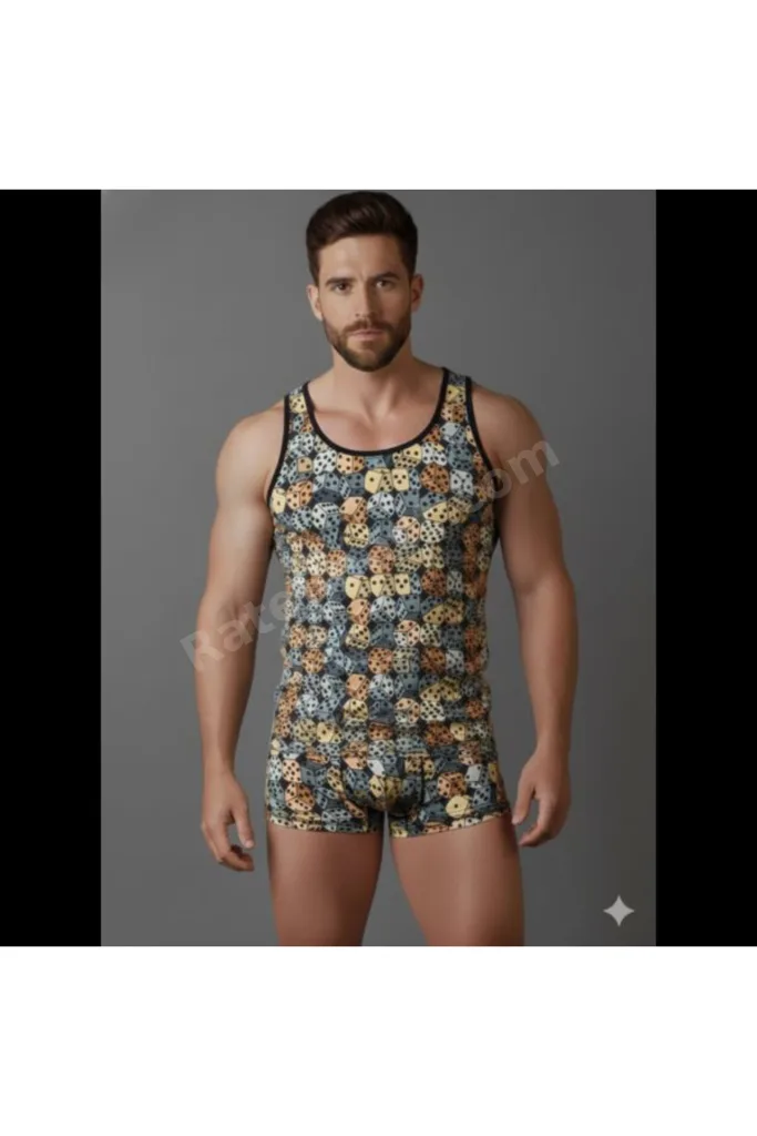 Erkek Desenli Tank Top Boxer Takımı