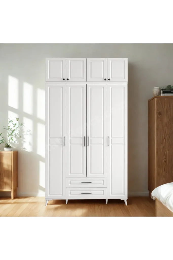 HANDY 4 Kapaklı Yüklüklü Gardırop – MDF Gövde, Yavaş Kapanır Kapaklı, Modern Tasarım